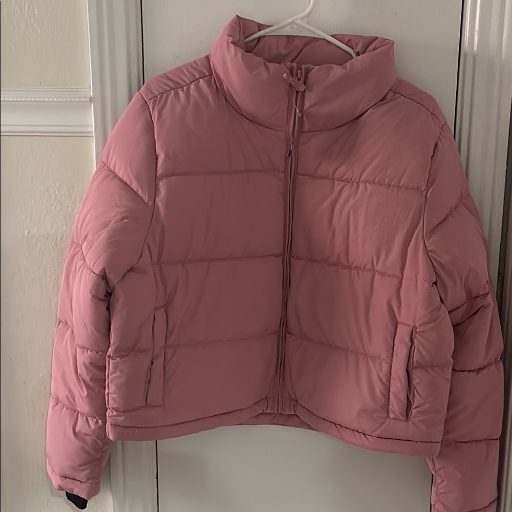 New Pink Quilted Puffer Jacket with High Collar